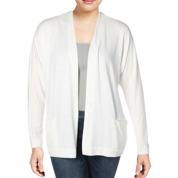 Timeless Ivory Open Front Pockets Mid-Length Lightweight Knit Cardigan NEW - Picture 3 of 3